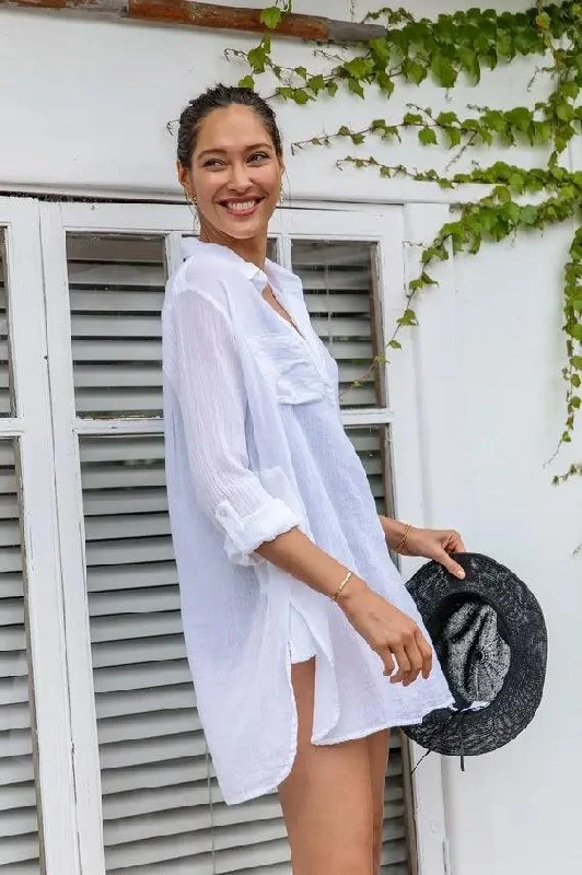 Maternity stretchy cover ups for pregnant beachgoersSunseeker Resort Painter Shirt White Long Sleeve Maternity stretchy cover ups for pregnant beachgoersSunseeker Resort Painter Shirt White Long Sleeve