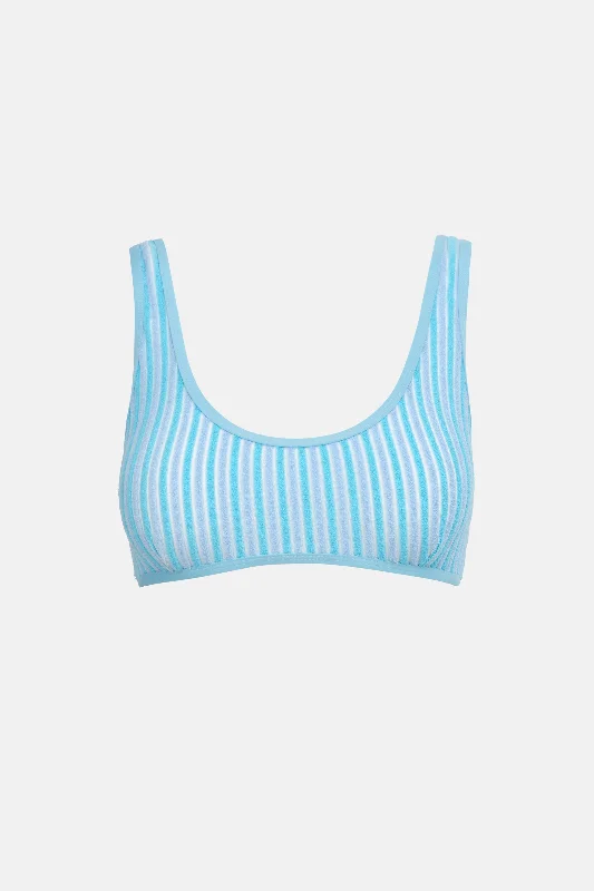Women's Mesh - Inserted Swim Tops in Black for a Sexy and Modern Beach EnsembleTerry Sands Stripe Surf Crop Top Blue Women's Mesh - Inserted Swim Tops in Black for a Sexy and Modern Beach EnsembleTerry Sands Stripe Surf Crop Top Blue