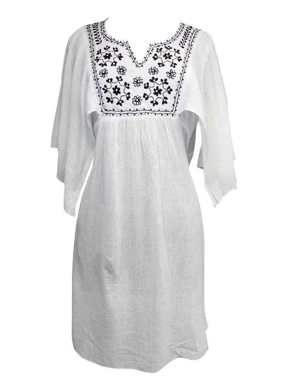 White Cotton Embroidered Beach Cover Up Dress