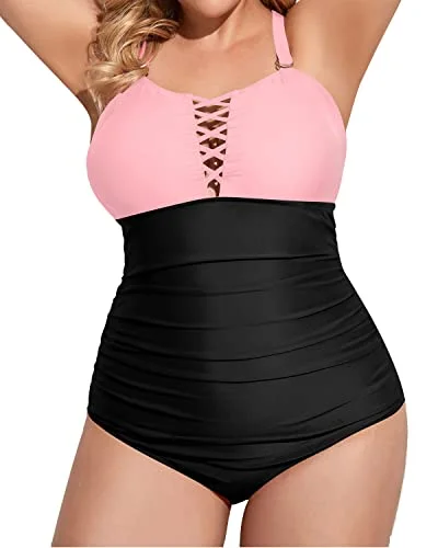 Women's Plaid Patterned One - Pieces in Red and Black for a Classic Fall LookWomen's Plus Size One Piece Swimsuit Deep V Neck Tummy Control Bathing Suit-Pink And Black Women's Plaid Patterned One - Pieces in Red and Black for a Classic Fall LookWomen's Plus Size One Piece Swimsuit Deep V Neck Tummy Control Bathing Suit-Pink And Black