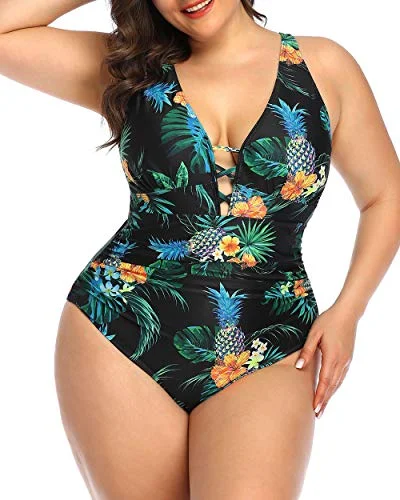 Plus Size Women's Animal Print One - Pieces in Leopard for a Bold and Trendy StatementSexy Deep V Neck Plus Size One Piece Swimsuit For Women-Black Pineapple Plus Size Women's Animal Print One - Pieces in Leopard for a Bold and Trendy StatementSexy Deep V Neck Plus Size One Piece Swimsuit For Women-Black Pineapple