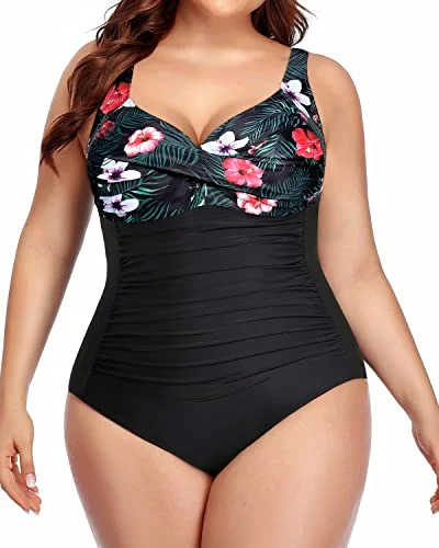 Women's Lace - Embellished One - Pieces in Cream for a Romantic and Vintage - Inspired LookTwist Front Ruched Swimsuits For Women Plus Size-Black Floral Women's Lace - Embellished One - Pieces in Cream for a Romantic and Vintage - Inspired LookTwist Front Ruched Swimsuits For Women Plus Size-Black Floral