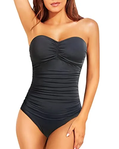 Women's Lace - Embellished One - Pieces in Cream for a Romantic and Vintage - Inspired LookWomen's Strapless Tummy Control One Piece Swimsuit Bandeau Bathing Suit